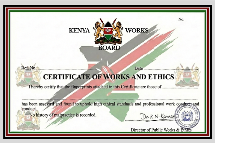 Sample Certificate of Works and Ethics